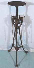 307a  Heavy iron Victorian pedestal with chains and storks