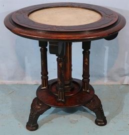 309a  Round Victorian table with white marble insert, 29 in. T, 29 in. Dia.