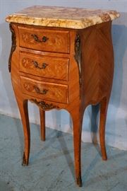 324a French night stand with marble top, 29 in. T, 17 in. W, 10 in. D.