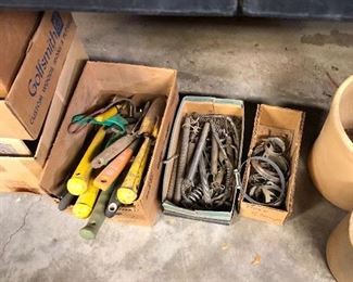 Miscellaneous garden tools, assorted springs, assorted calmps