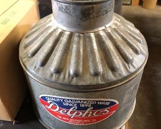 Delphos galvanized vintage funnel w/strainer