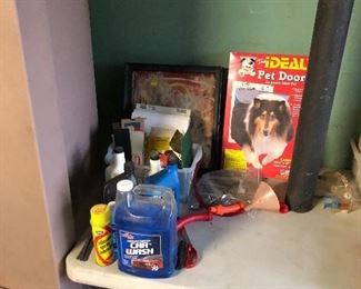 Pet door, car wash cleaning supplies