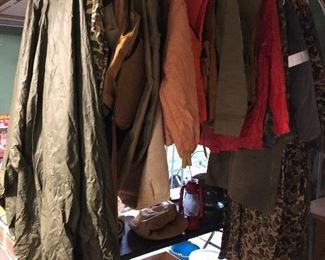 Waders, ponchos, bird bests, ammo vests, camp gear of all sizes, cold weather gear