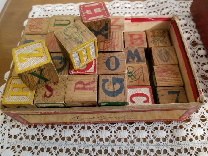 Antique / vintage wood Alphabet pictorial blocks