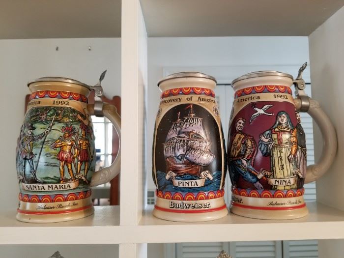 Budweiser Limited Edition..Nina, Pinta and Santa Maria covered beer mugs 