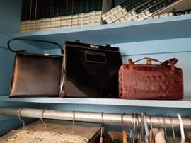 Vintage Leather and Patent Leather Handbags, Made in England for Bambergers New Jersey....+ Vintage Crocodile 1950's purse