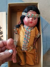 oLd Hiawatha Composition Body Indian Girl boxed doll, arms and Legs need to be reattached