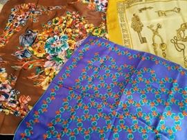 Vintage French Silk Scarves, rolled edges