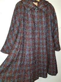 Vintage 1950's Brooks Wool Tweed 1 Button Swing Coat, minty!