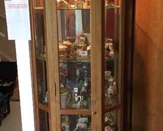 80" TALL  LIGHTED CURIO CABINET w/GLASS SURROUND PANELS & 4 GLASS SHELVES