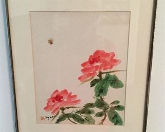 12" X 15" FRAMED WATERCOLOR "ROSES" BY VICTOR ING