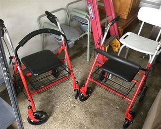 (2) RED FRAME ROLLING WALKERS BY DRIVE
