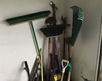  BROOMS, TREE TRIMMER, RAKES, EDGER