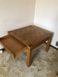 Conant Ball Parquet Top Oak Chess Board Coffee and 2 End Tables