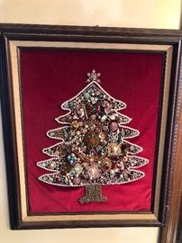Vintage brooch collage of a Christmas tree