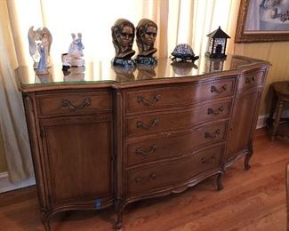 Traditional Dining Room Table 6 chairs, bar cart, buffet and china cabinet extensions and table pads Full set $700 or sold separately