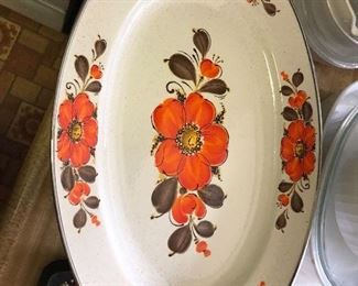 VINTAGE Show-Pans Sanko Ware Poppies Oval Large Serving Platter 17 1/2" x 12"