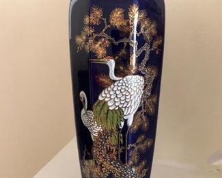 Cobalt Blue handpainted Heron vase