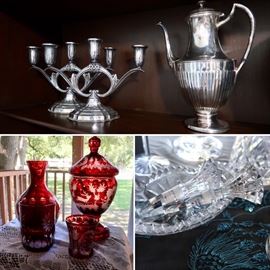Gorgeous Silver Pieces - Bohemian Ruby Glass - Waterford Crystal Decanter Stoppers