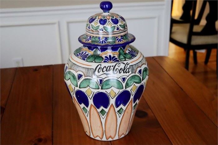 7. URIARTE Mexican Pottery Urn with COCACOLA Theme