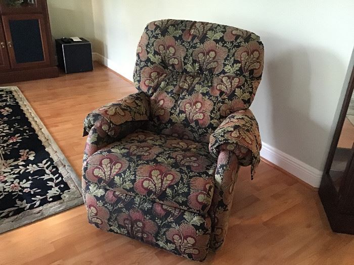 Rocker Swivel Recliner, custom made to match the pillows on sofas