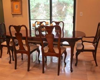 Queen Anne Dining Table and Six Chairs with Breakfront by American Drew