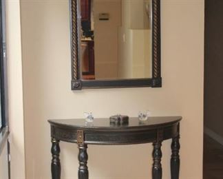 Demi-Lune Foyer Table & Mirror with Ceramic Pot