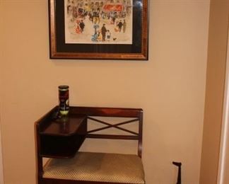Telephone Bench, Art and Small Animal Figurines