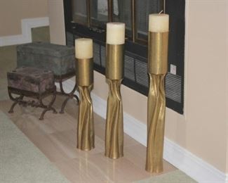 Trio of Large Floor Candle Holders and and 2 Chests with Stands