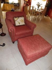 Broyhill Chair & Ottoman, coordinates with Sofas, Rasberry Upholstery