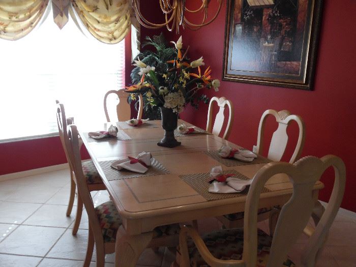 Lexington Dining Set, shown with one leaf but there are two,. 4 Side Chairs, 2 Captain's Chairs