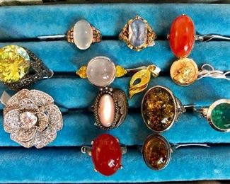 Rings, coral, amber, moonstone and more
