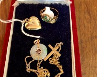 Jade pendant, cross , heart pendant and antique ring