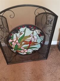 Very nice leaded glass front fireplace screen