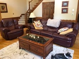 Natuzzi Leather sofa with matching chair and coffee table