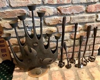 Collection of vintage branding irons and Metal Sculpture