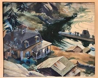 John Pike (1911-1979) Water Color - C. 1942 - Works in Life,  Colliers, Fortune and The USAF 
