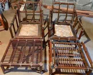 Vintage McGuire Rattan Lounge Chairs and Ottomans