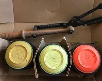 Vintage Clay Pigeon Thrower and Clay Discs