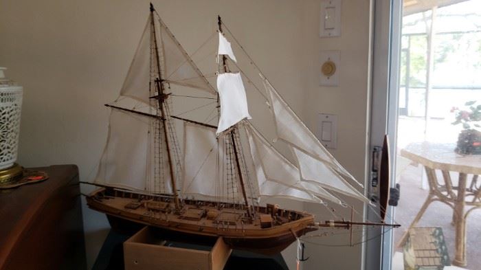 Beautiful large wooden ship with stand 