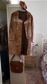 Suede coat with matching handbag and hat. All custom made 