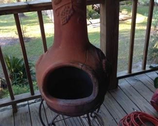 chimenea on metal stand