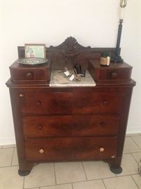 Three drawer chest with glove boxes and original marble surface