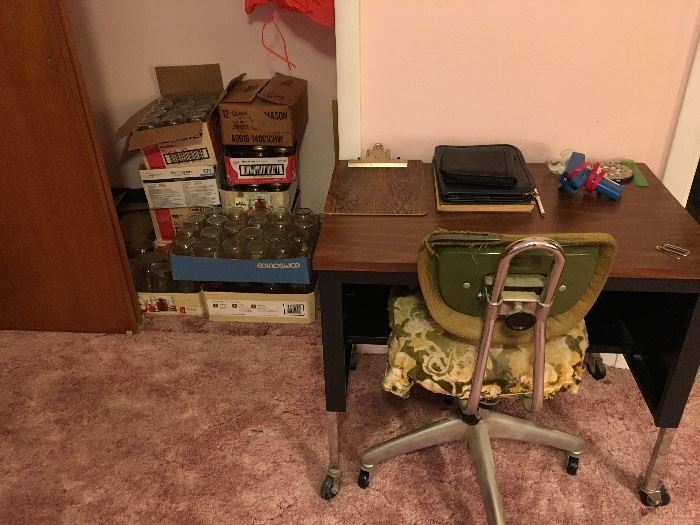 Vintage Small Metal Desk, Canning Jars