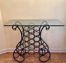 Wrought Iron/Glass-top Console Table w/ Wine Storage