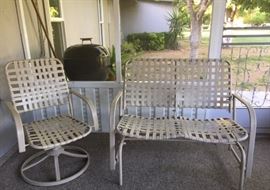 Metal/Strapping Glider Love Seat, Swivel Rocker