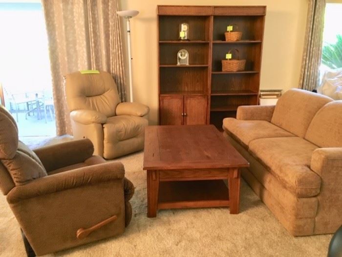 LazyBoy light brown recliner, Best Chairs bonded leather ivory recliner, LazyBoy light tan sofa