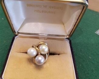 14K and tri color pearl cocktail ring