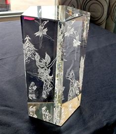 #18 - Engraved glass pentagon-shaped prism with characters from "The Nutcracker" by glass artist Eric Hilton