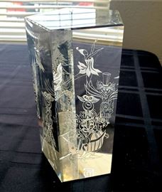 #18 - Engraved glass pentagon-shaped prism with characters from "The Nutcracker" by glass artist Eric Hilton